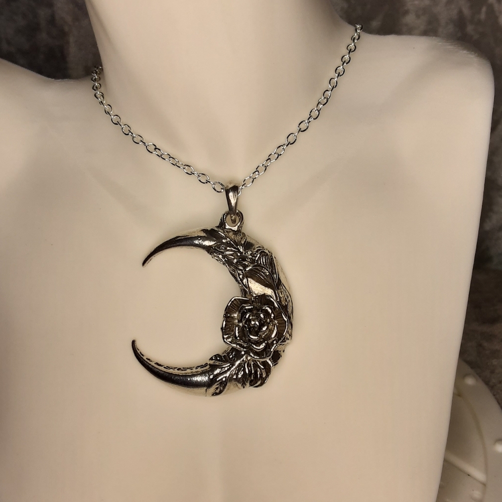 Handcrafted Silvertone Quarter Moon Necklace
